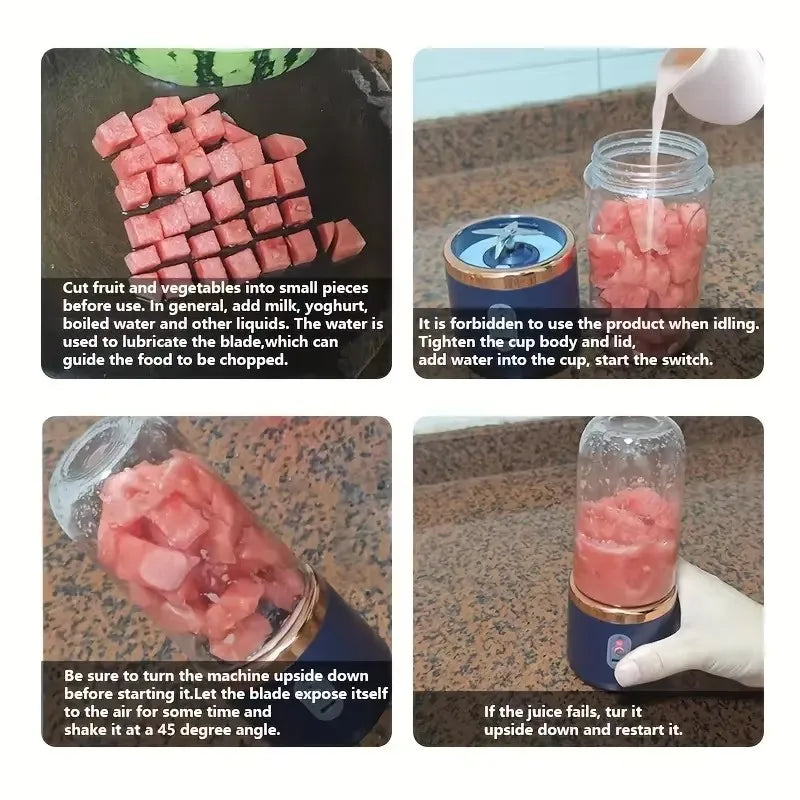 1pc kädessä pidettävä tehosekoitin pullo 6 terän monitoiminen mehu tehosekoitin tuore mehu smoothie jäänmurska