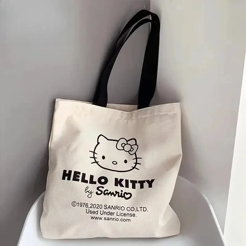 large capacity New Hello Kitty Canvas Handbag Shoulder Bag Girl Cute Sanrio  Storage Bag Fashion Tote Shopping Bag Girls Gift