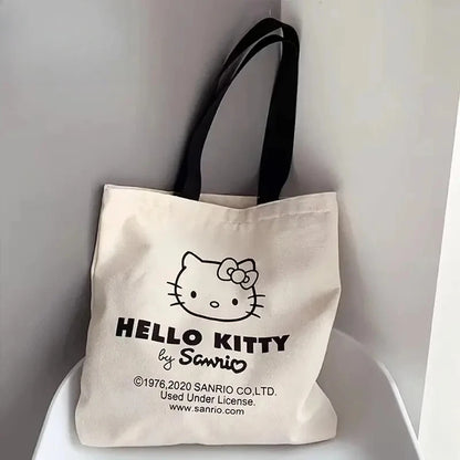large capacity New Hello Kitty Canvas Handbag Shoulder Bag Girl Cute Sanrio  Storage Bag Fashion Tote Shopping Bag Girls Gift