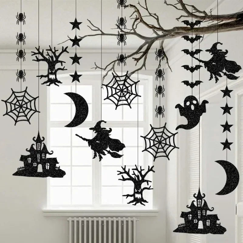 6kpl Halloween Hanging Banner Garland Scary Spider Witch Ghost Bat Pendant Ornament Happy Halloween -juhlakoristeet kotiin