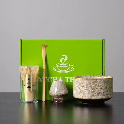 4pcs Japanese Ceramic glaze Matcha Set Safe Bamboo Whisk Teaspoon Tea Sets Indoor Beverage Shop Tea-making Tools Accessories