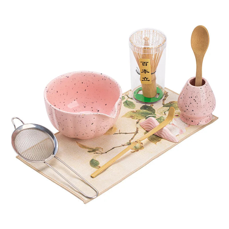 1/4PCS Pink Matcha Tea Whisk Teaware Kit Japanese Ceremony Bamboo Brush Ceramic Bowl Matcha Blender Tea Set Exquisite Gift Box