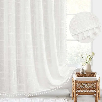 Jacquard Linen Waterproof Shower Curtain Small Fresh Plaid Pastoral Style Bathroom Mildew-proof Bathroom Curtain
