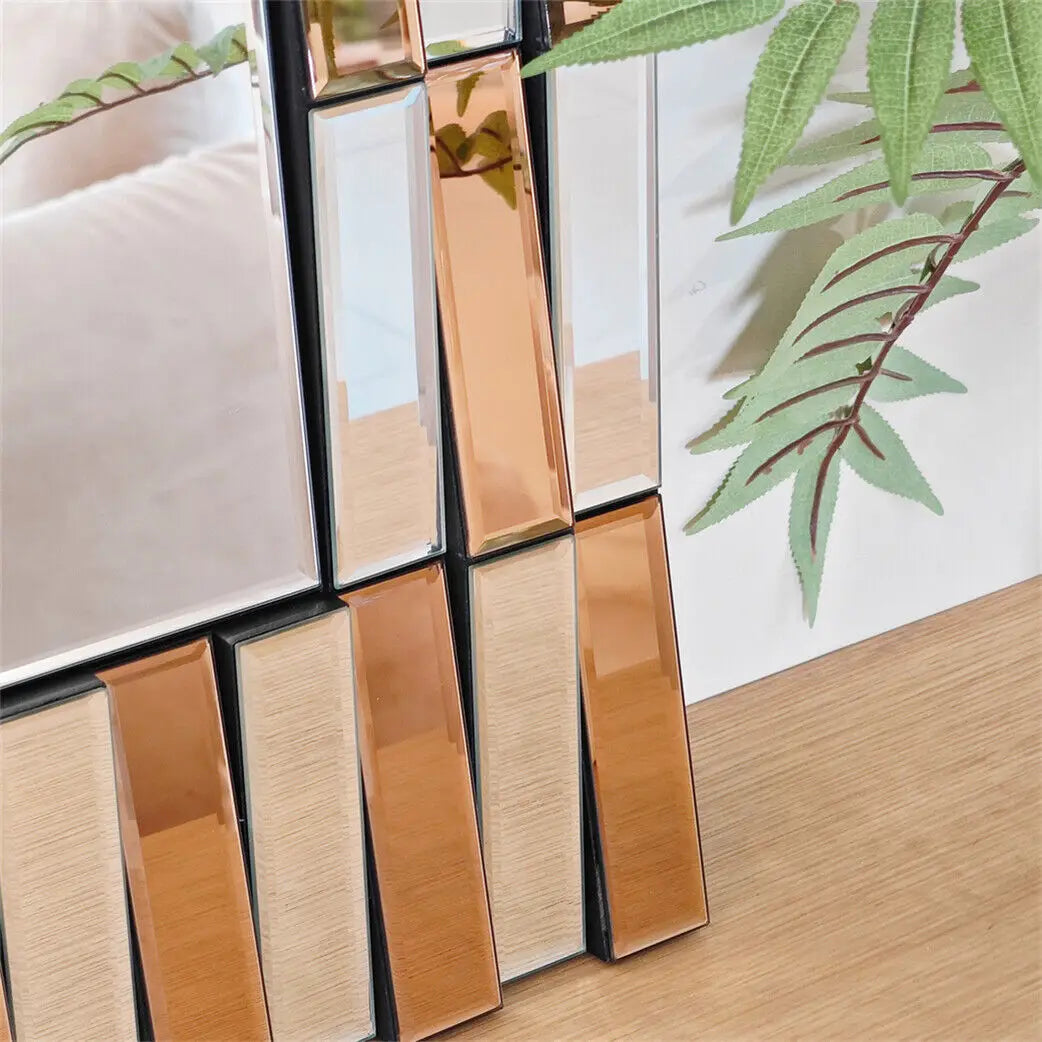 Stylish Wall Decor Mirror Rectangular Accent Mirror Horizontal/Vertical Hanging Sunburst Silver Tawny Beveled Glass for Home