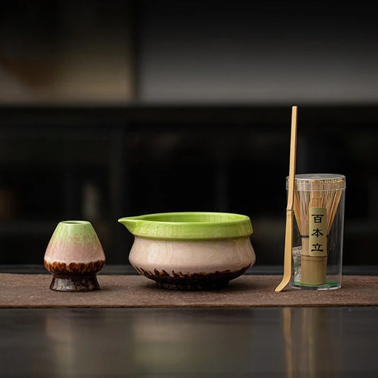 2/4/8pcs Green Matcha Set Bamboo Whisk Teaspoon Ceramic Bowl Tranditional Tea Sets Home Tea-making Tools Accessories Gifts