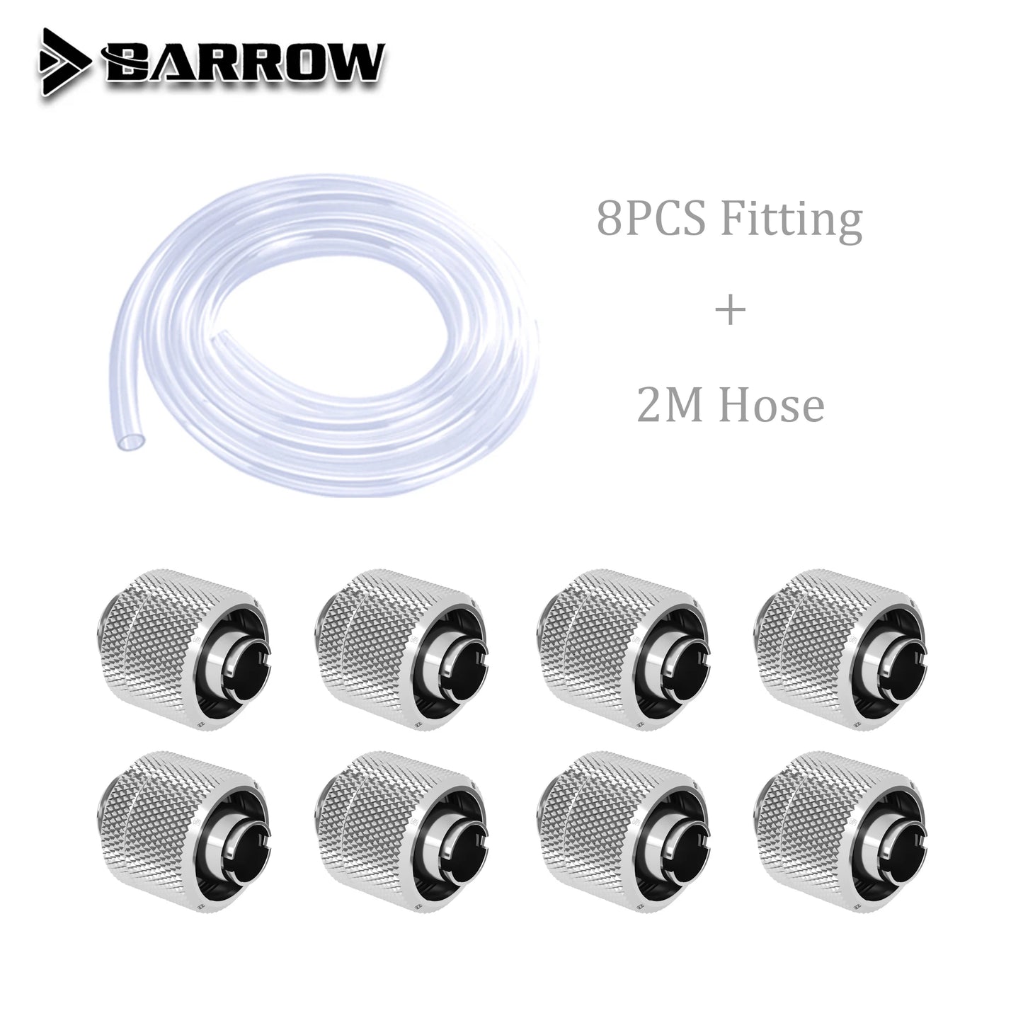 Barrow Soft Tube Fittingen Combo Kit 3/8''Thick 9.5*15,9 mm/9,5*12,7 mm PC Water koelsysteem, zwart wit zilvergoud