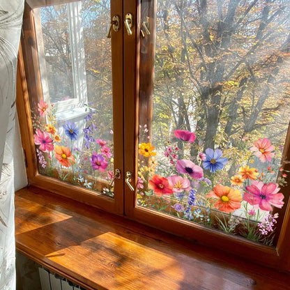 Double Sided Colorful Flower Butterfly Wall Sticker Electrostatic Paste Window Glass Paste Visible Decorative Wall Decal New