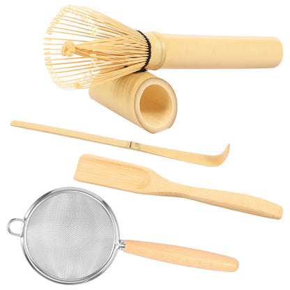 4/5Pcs Matcha Whisk Set Handmade Bamboo Matcha Whisk Traditional Tea Scoop Deep Scoop Tea Strainer Clear Whisk Storage Holder