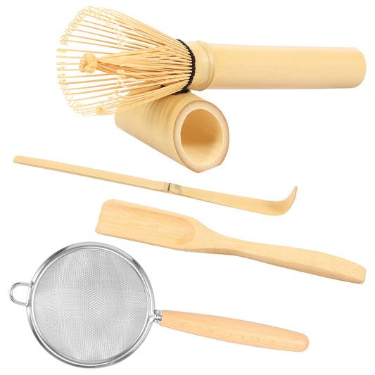 4/5Pcs Matcha Whisk Set Handmade Bamboo Matcha Whisk Traditional Tea Scoop Deep Scoop Tea Strainer Clear Whisk Storage Holder