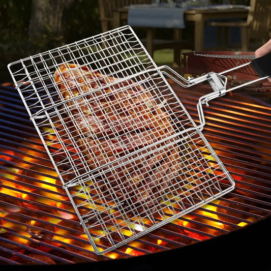 304 Ruostumattomasta teräksestä valmistettu BBQ -verkko ei -sauva Grillauskori Grill Mesh Mat Mat Meat Vihannes Pihvi Piknik -puolueen grillityökalu