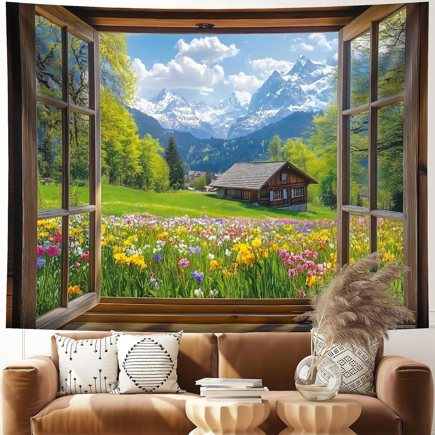 Window Tapestry, Outdoor Forest Tapestry Wall Hanging Natural Landscape Wall Mural for Bedroom Living Room Wall Art Home Decor