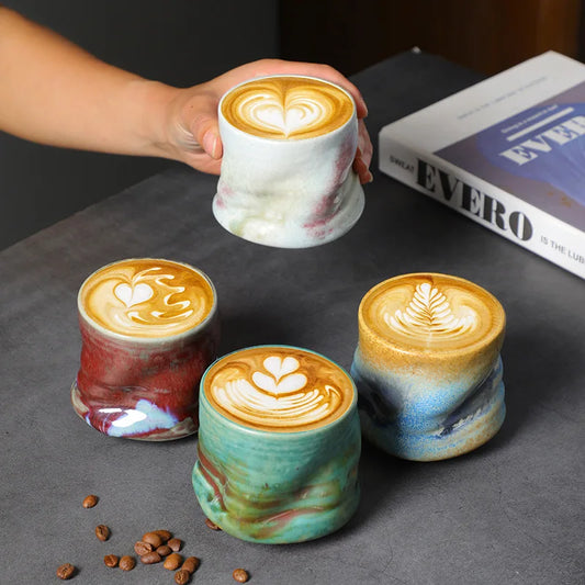 Stoneware Espresso Cups Vintage Hand-pinched Pleated Latte Art Cups Second-hand Ceramic Niche Design Afternoon Tea Cups