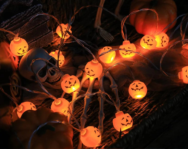 Halloween Decoratie LED LICHT STRING POMPKIN SCHILL HOOFT Oogbalvormige lamp snaar truc of behandel lantaarn horror Halloween Day