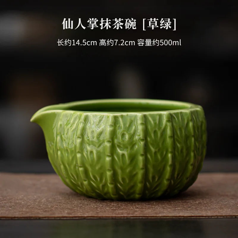Japanese Cactus Matcha Set with Ceramic Bowl Bamboo Matcha Whisk Teaspoon Tea Sets Tea Lovers Gifts Tea-making Tools Accessories