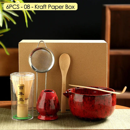 4PCS/6PCS Japanese Ceramic Matcha Teaset Safe Bamboo Brush Teaspoon Whisk Holder for Matcha Lover DIY Tea-Making Tools