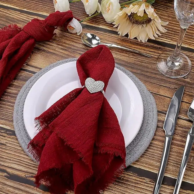 6PCS Napkins 32x32cm Cotton Cloth Gauze Retro Burr Rustic Kitchen Towel Dining Place Mat Wedding Party Linen Napkin Table Decor