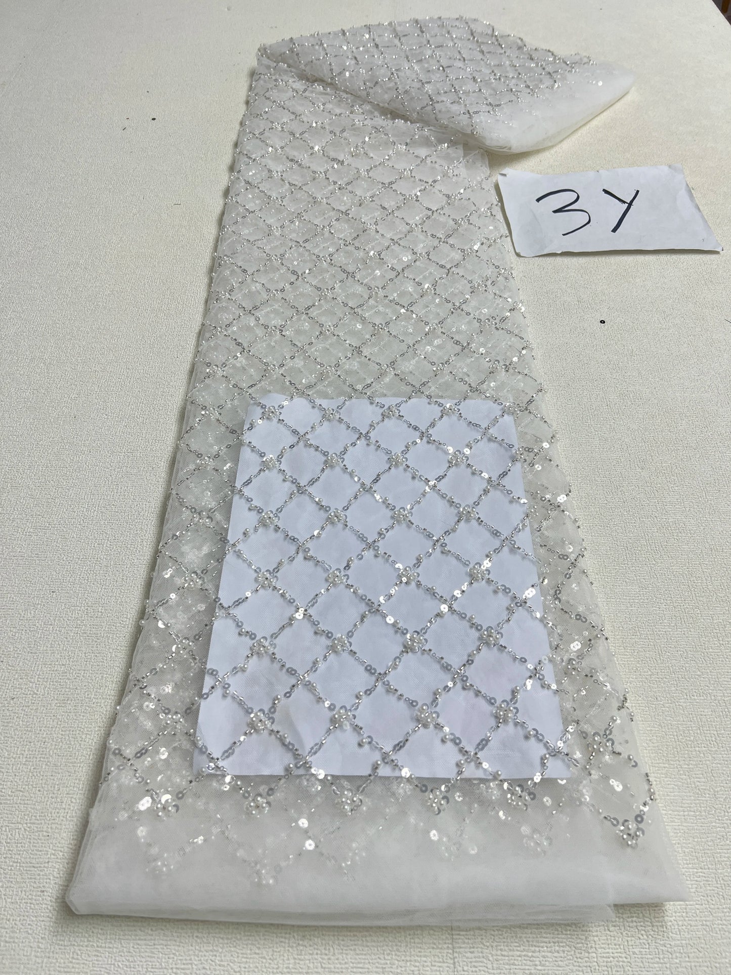 African Sequins Beaded Lace Fabrics  3 yards High Quality Sequence Embroidery French Nigerian Lace Fabric For Wedding Sewing