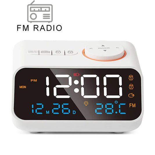 Mordern FM Radio LED budík pro probuzení postele. Kalendář digitálního stolu s hygrometrem teploměru teploty.