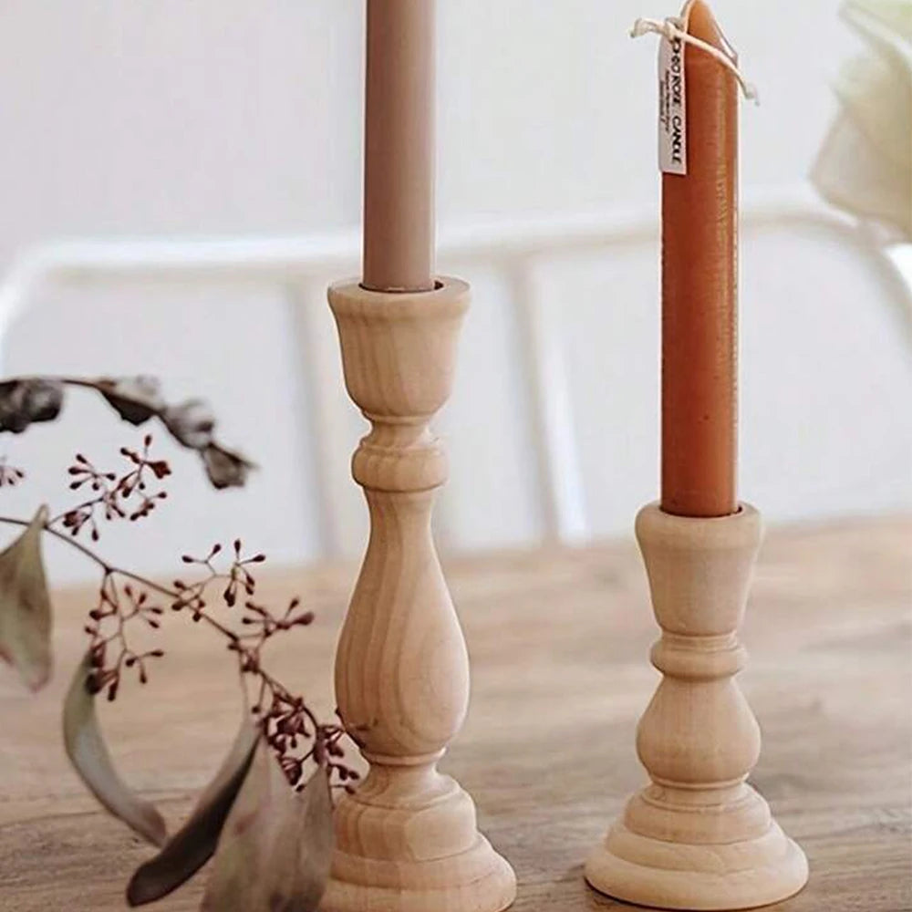 Wooden Candlesticks Unfinished Wood Candle Holder Pillar Taper Candle Stands for Wedding Party Birthday Home Table Decoration