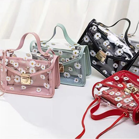 Frauen diagonale Straddle -Umhängetasche süßer Druck kleiner quadratischer Tasche beliebte Mode Transparent Crossbody Tasche