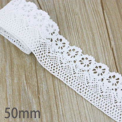 (5Meter/roll) White Beige Cotton Embroidered Lace Net Ribbons Fabric Trim DIY Sewing Handmade Craft Materials