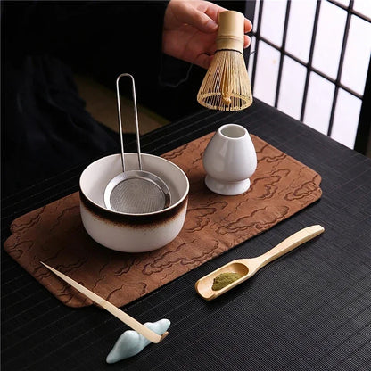 4/6/7PCS Japanese Matcha Blender Set with Bamboo Whisk Matcha Brush Teaspoon Kiln for Beverage Shop DIY Tea-Making Tools