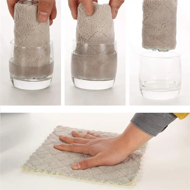 10pcs Microfiber Kitchen Cloth Dish Towels Super Absorbent Coral Velvet Dishtowels Nonstick Oil Washable Fast Drying