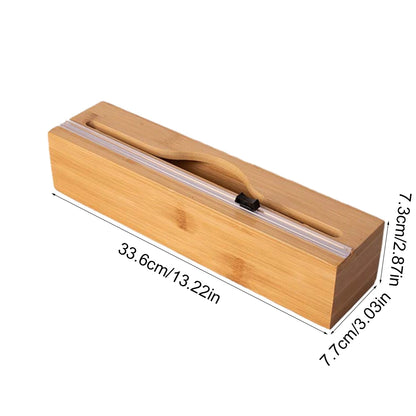 1pc Kitchen Wrap Dispenser With Foil & Cling Film Cutter Box, Bamboo Fresh Bag Cutting Holder, Trash Bag & Plastic Bag Wooden St