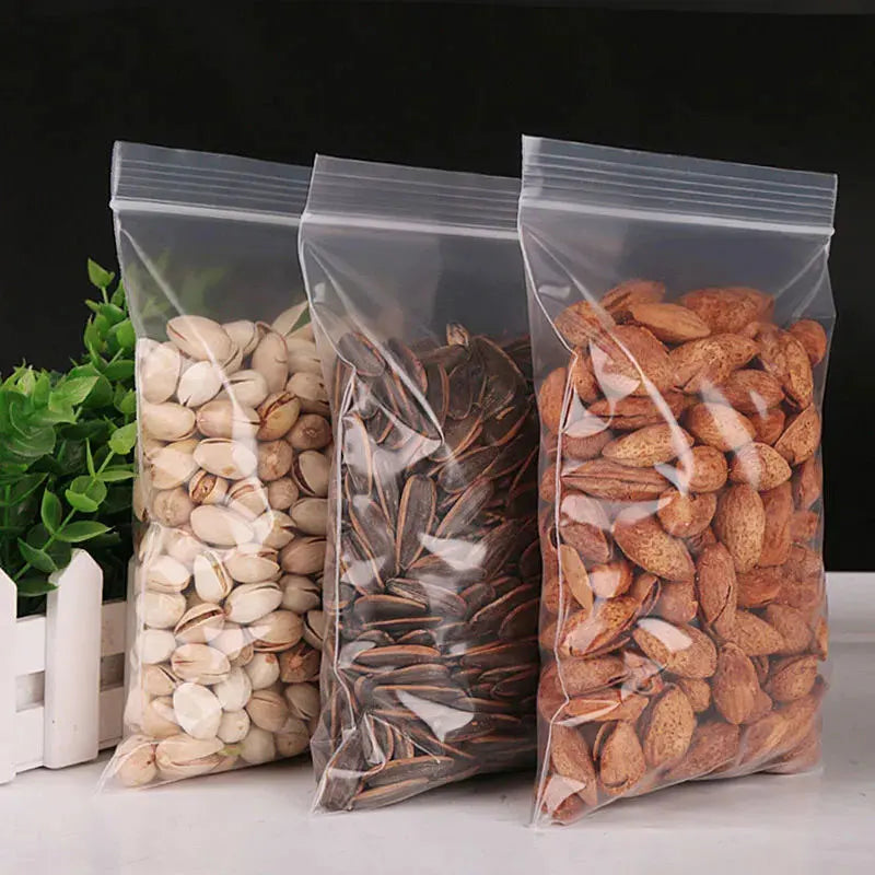 300/100PCS Transparent Zip Bags Food Jewelry Vacuum Storage Bag Plastic Thicken Reclosable Poly Bag Kitchen Organization Package