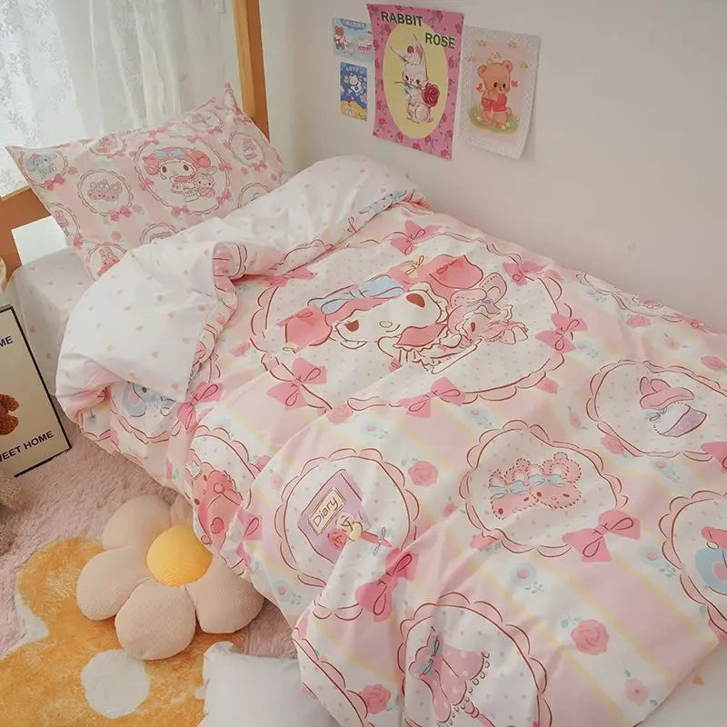 Kawaii Vivet Cover Sanrio Anime Cartoon My Melody Cinnamoroll Kuromi Coplector Cubierta Juego de ropa de cama para niños Decoración de la cama para mujeres