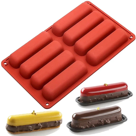 8 Cavity Silicone Cake Mold 3D Long Strip Silione Molds Mousse Cake Silicone Baking Molds French Dessert Chocolate Mold Bakeware