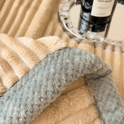 Imitation Rabbit Plush Striped Autumn Winter Warm Blankets Soft Fluffy Warmth Sofa Blankets for Throw Napping shawl blanket leg