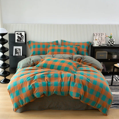Pure Cotton Japanese Style Duvet Cover With Plaid Print  King Four Seasons Universal Bedding Cover Comfortable and Skin-friendly