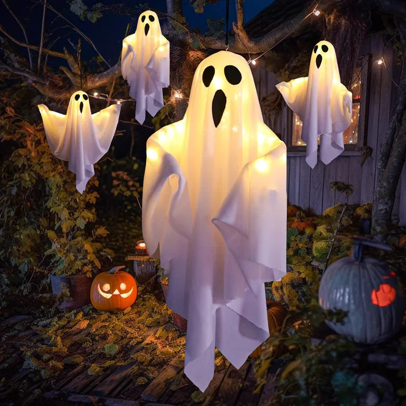 2024 LED GLOW GHOST PARTY Halloween dekorasjon for hjem innendørs utendørs hjemsøkt husbar hengende skrekk rekvisitter med lys