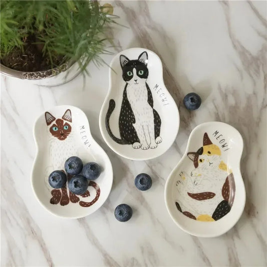 Ceramic Seasoning Dish Japanese Tableware Kitten Soy Sauce Dish Dipping Saucer Plate Home Kitchen Supplies Dropshipping