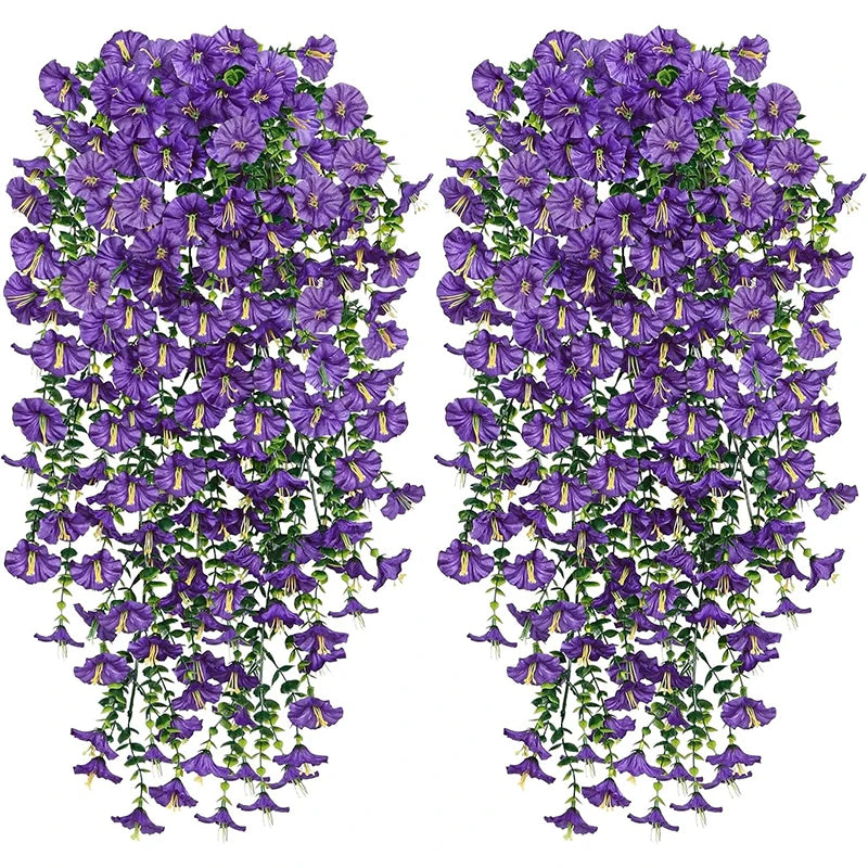 1/2Pc 75cm White Artificial Morning Glory Wall Hanging Faux Violet Plants Hanging Flowers Vines for Home Garden Wedding Decor