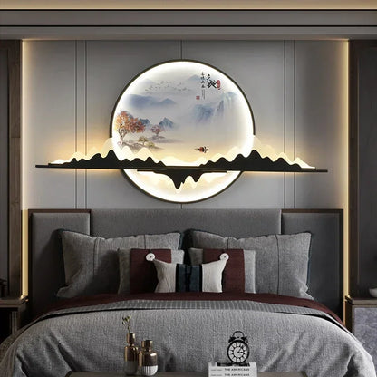 OUTELA Modern Wall Picture Light LED Chinese Creative Circular Landscape Mural Sconce Lamp For Home Living Bedroom Study