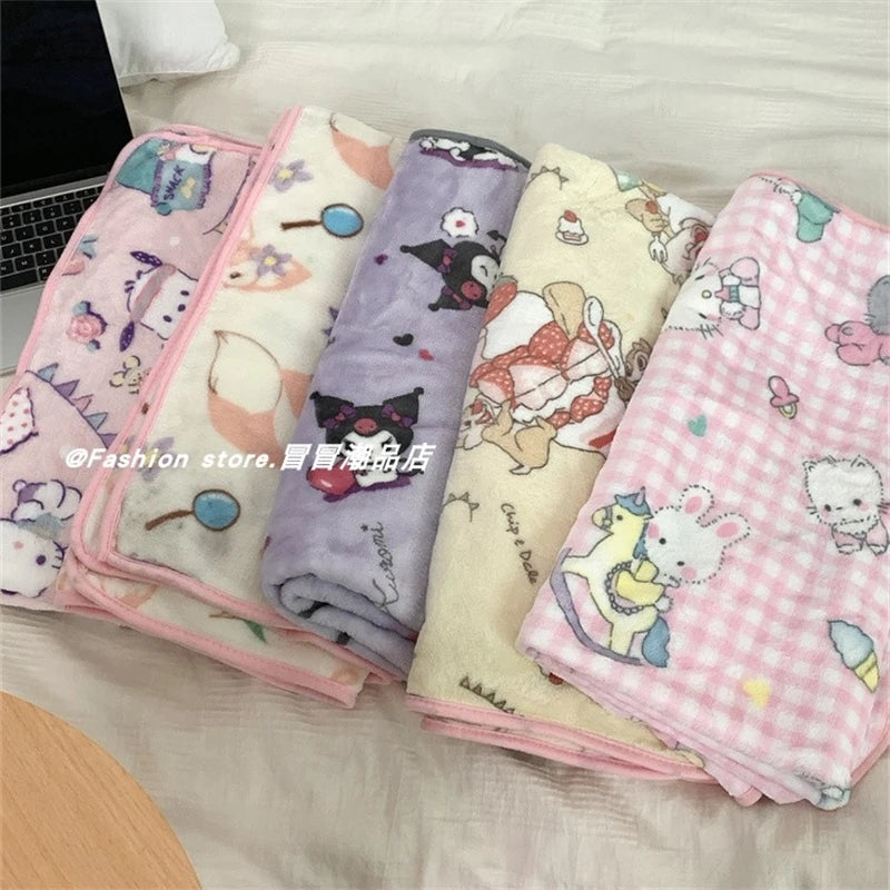 Băie imprimată în stil japonez Kuromi Melodia mea Melodie caldă Pătură drăguță Anime Flanel Plankse Pillowcase