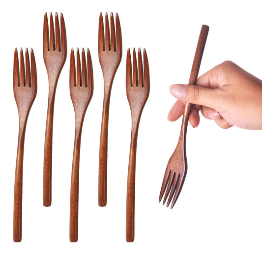 5/10 pezzi di zuppa di cucchiai in legno e forchetta eco -friendly table stoviglie set di mestoli di ellisse naturale per cucinare