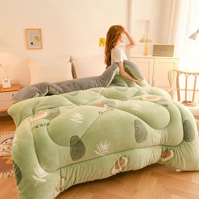 Thick Lamb Wool Printed Blanket Double Sided Velvet Autumn and Winter Warm Comforter Single Dormitory Comfortable Bedding Quilt