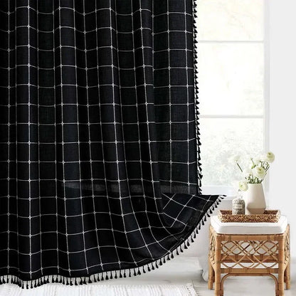 Jacquard Linen Waterproof Shower Curtain Small Fresh Plaid Pastoral Style Bathroom Mildew-proof Bathroom Curtain