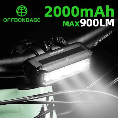 OFFBONDAGE Bicycle Light Front 900Lumen Bike Light 2000mAh Waterproof Flashlight USB Charging MTB Road Cycling Lamp