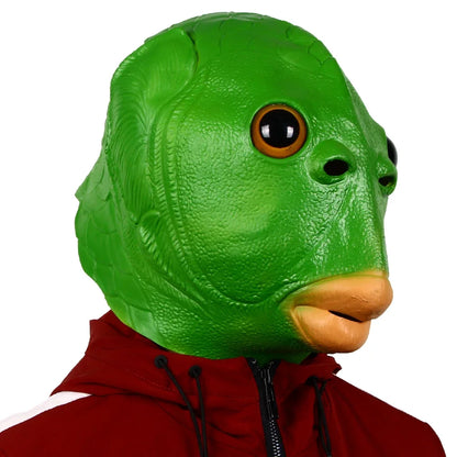 Lustige grüne Fischkopfmaske für Karnevalsparty Latex Halloween Cosplay Kostüm Maske Masquerade Cosplay Halloween Alltag Spaß