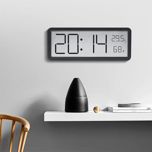 Digital Wall Clock Electronic Wall Mounted LCD Disply Clocks Multifunctional Temperature and Humidity Alarm Clock