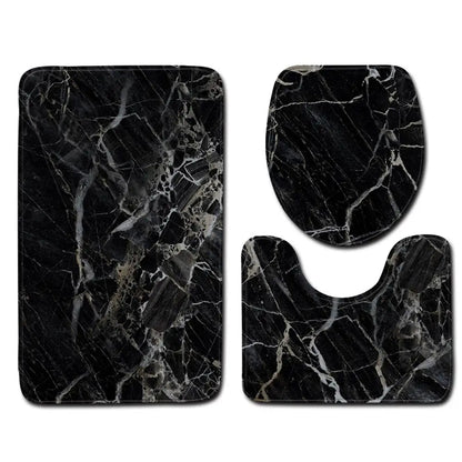 3pcs High Quality Washable Home Decor Marble Pattern Bath Mats Bathroom Mat Set Pedestal Rug Toilet Seat Lid Cover