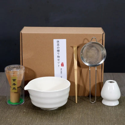 Bamboo Ceramic Japanese Matcha Tea Set Reusable Chasen Stirring Tea Sticks Matcha Spoon Matcha Whisk Set