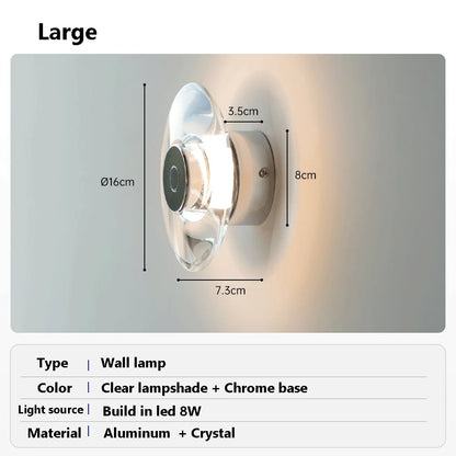 Modern Round Crystal Bedside Lamp Bedroom Living Room Italian LED Sconce Minimalist Art Circular Corridor Mirror Wall Lights
