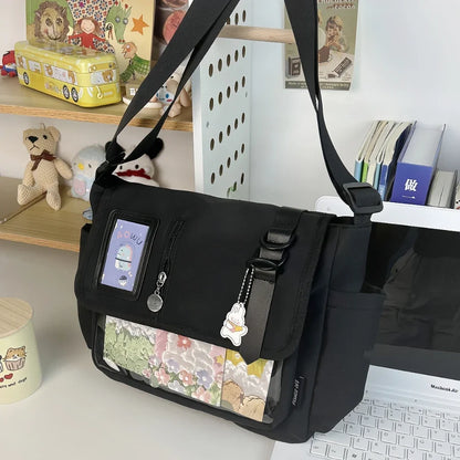 Y2K Japanese Harajuku School Bags for Teenage Girls New 2024 Transparent Itabag Crossbody Bag DIY Badges Display Plate Ita Bag