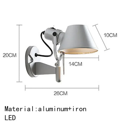 Italian Long Arm LED Wall Lamp Silver Black Metal Bedroom Study Reading Lights E27 Switch Rotatable Adjustable Lighting Decor