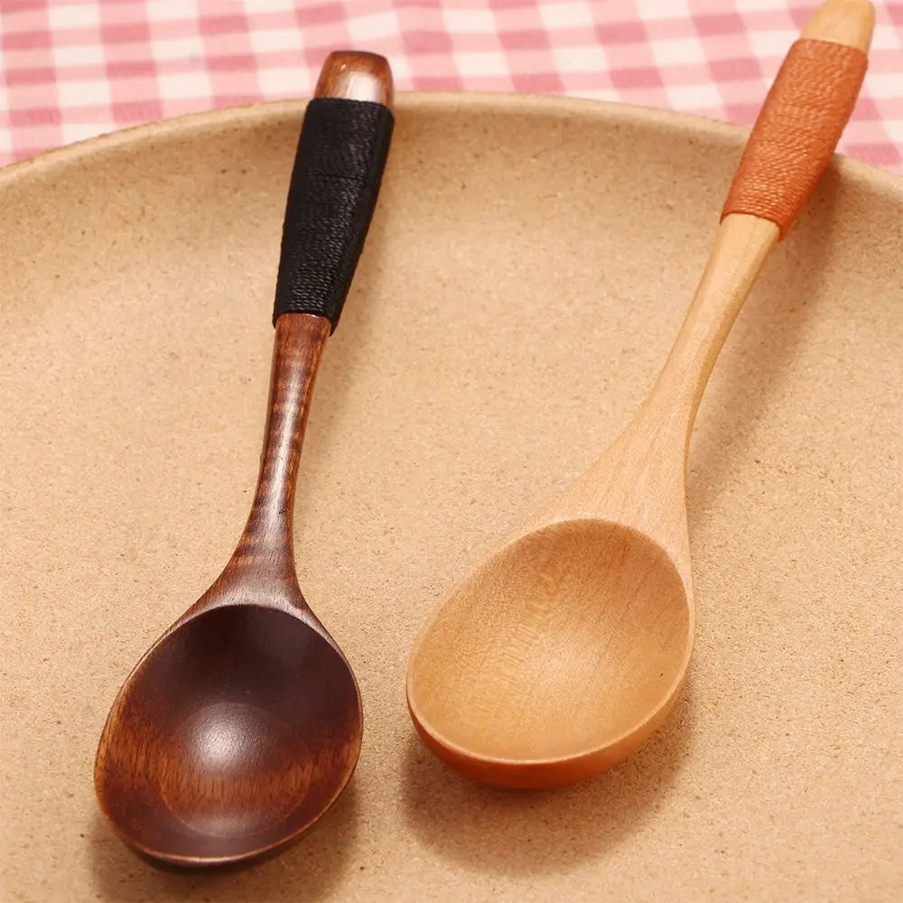 2PCS Wooden Kitchen Supplies Rice Dinner Kit Soups Dinnerware Sets Fork Tableware Spoon DIY